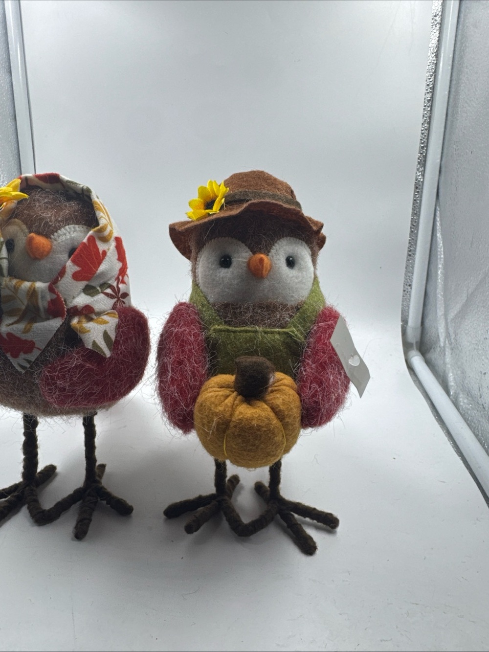 2 Fabric/Foam Fall Owl Figurines Multicolor Seasonal Decor sunflowers pumpkins